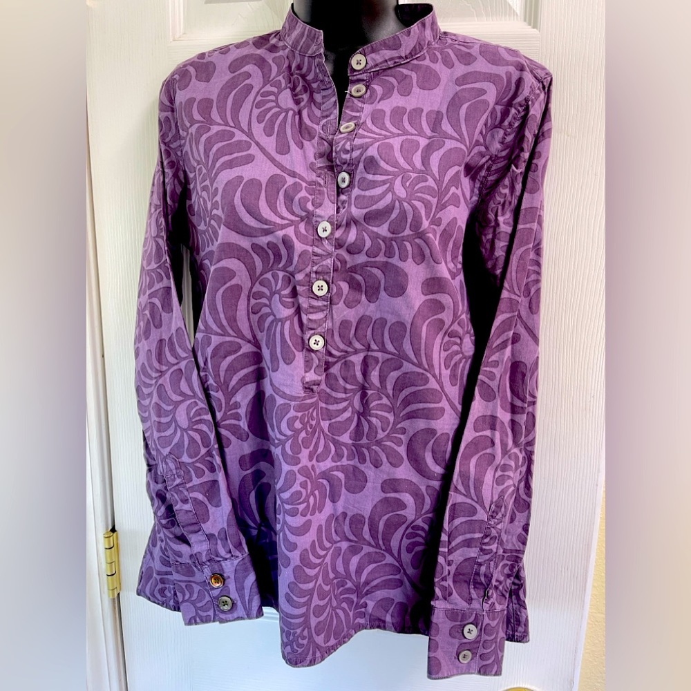 GoLite Purple Floral Button Down Top Sz Med